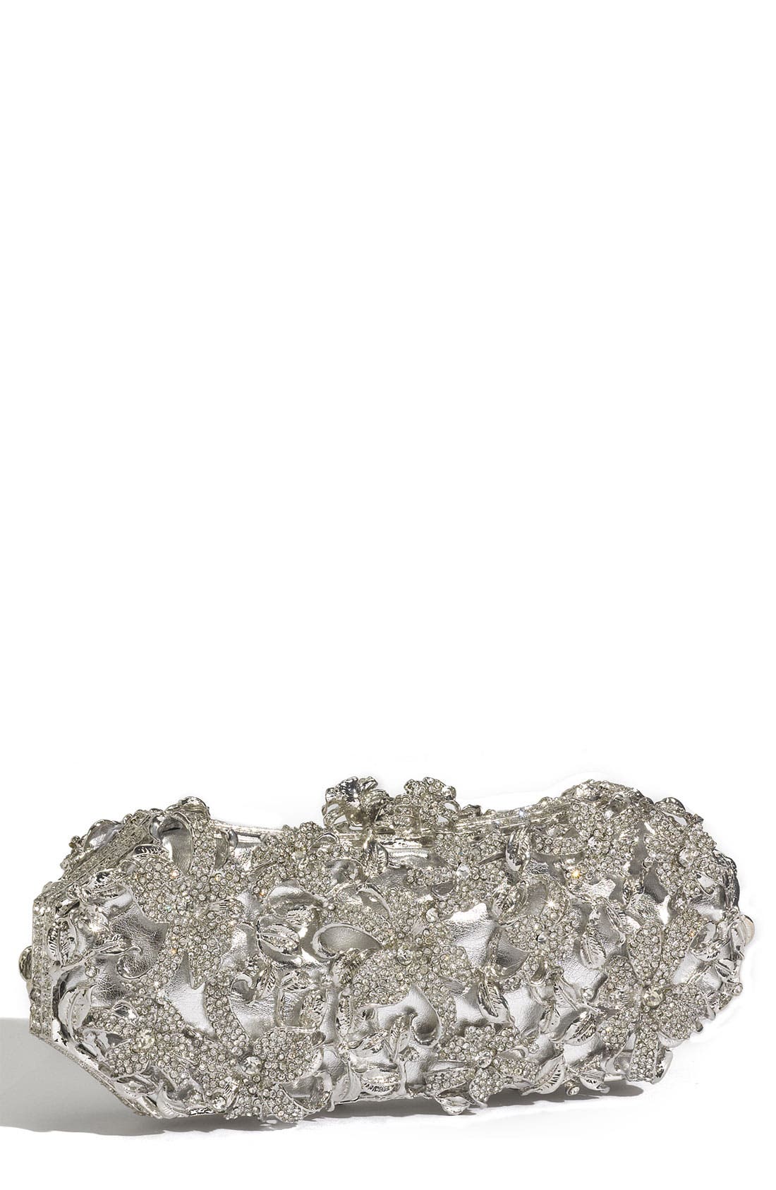 Tasha 'Crystal Floral' Clutch, Main, color, SILVER
