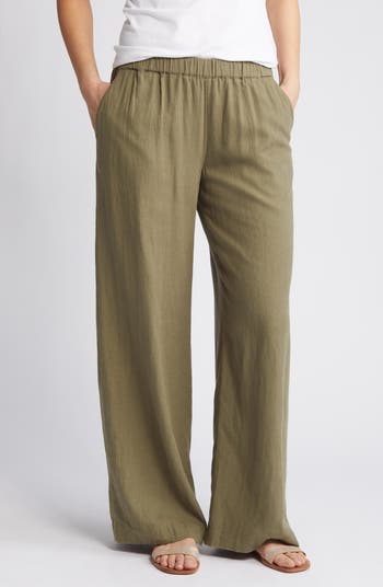 Wide Leg Pull-On Linen Blend Pants
