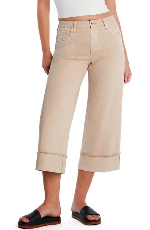 Cuffed Ankle Wide Leg Jeans