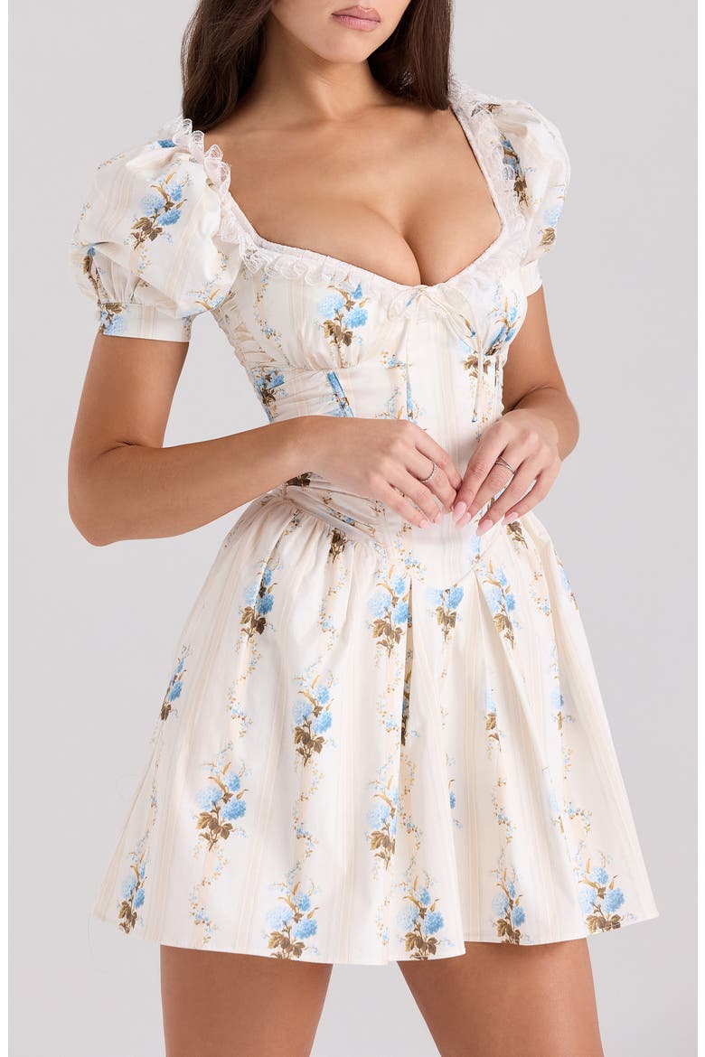 Issa Ruffle Mini Sundress, Alternate, color, HYDRANGEA STRIPE CREAM