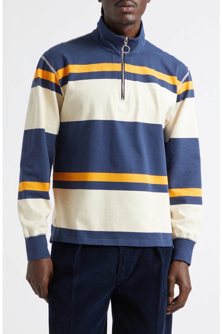 Stripe Quarter Zip Cotton Rugby Shirt, Main, color, ECRU NAVY YELLOW