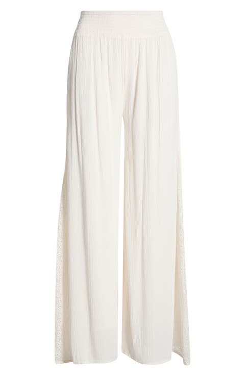 Lace Panel Wide Leg Cover-Up Pants