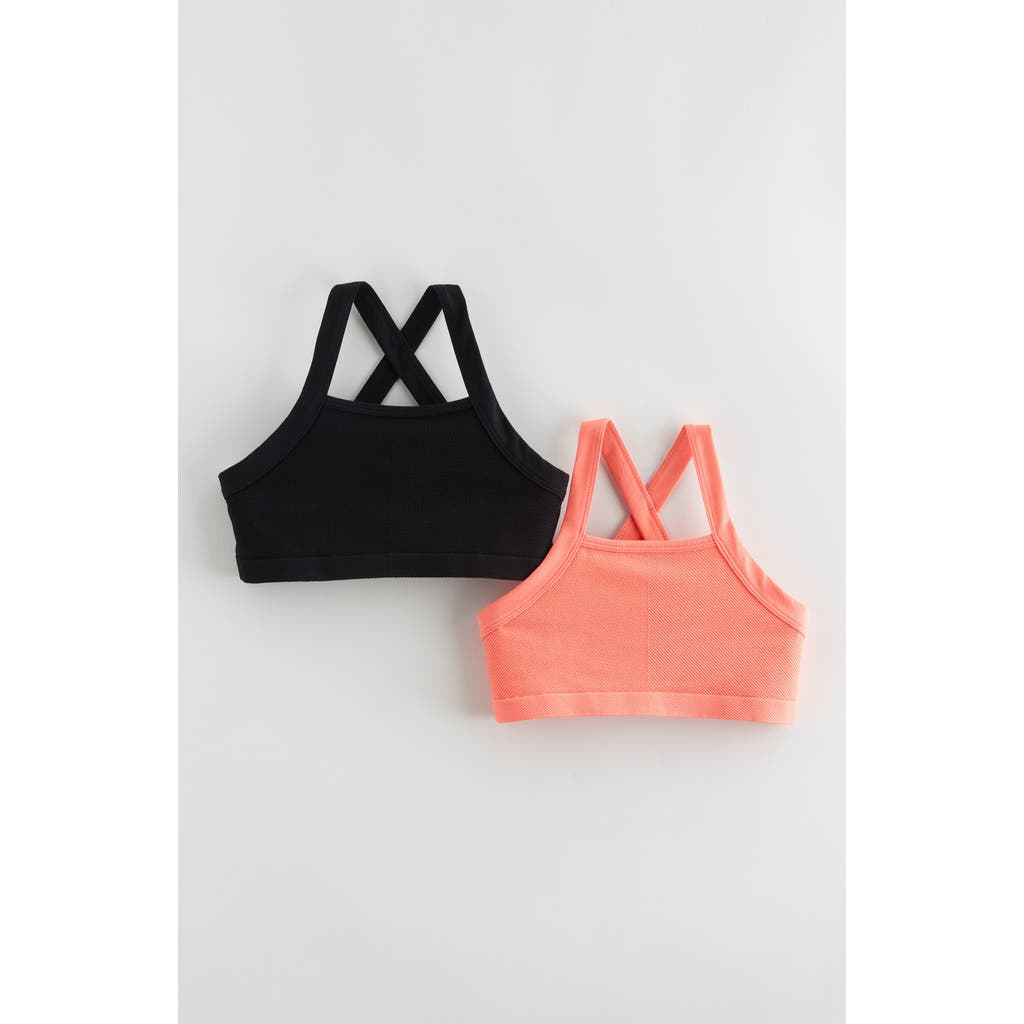 Zella Girl Kids' Assorted 2-Pack Crisscross Seamless Sports Bras in Coral Peach- Black  product