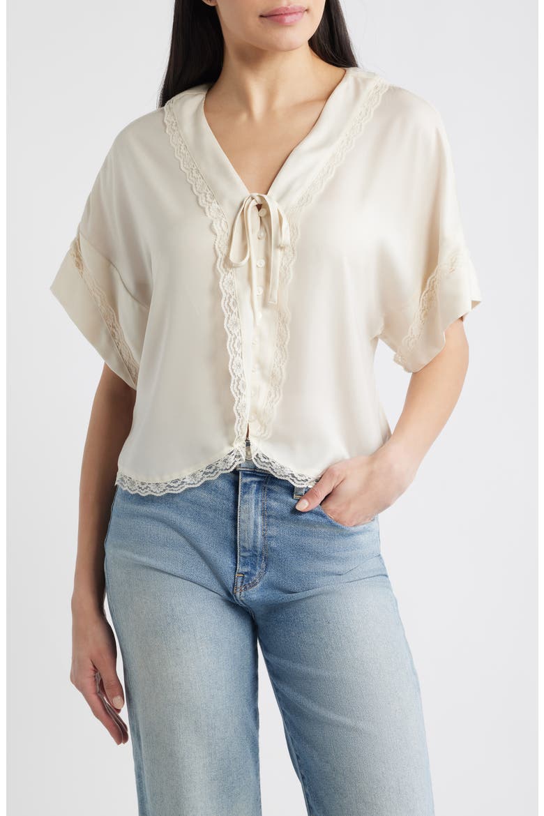 Lace Trim Dolman Sleeve Top, Main, color, ECRU