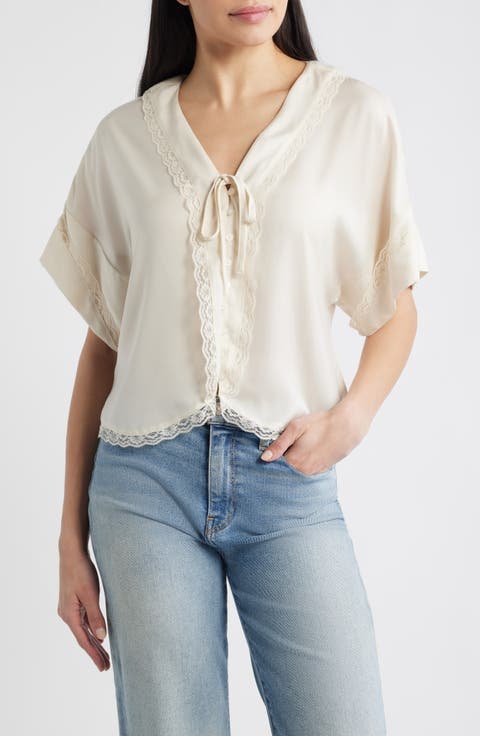 Lace Trim Dolman Sleeve Top