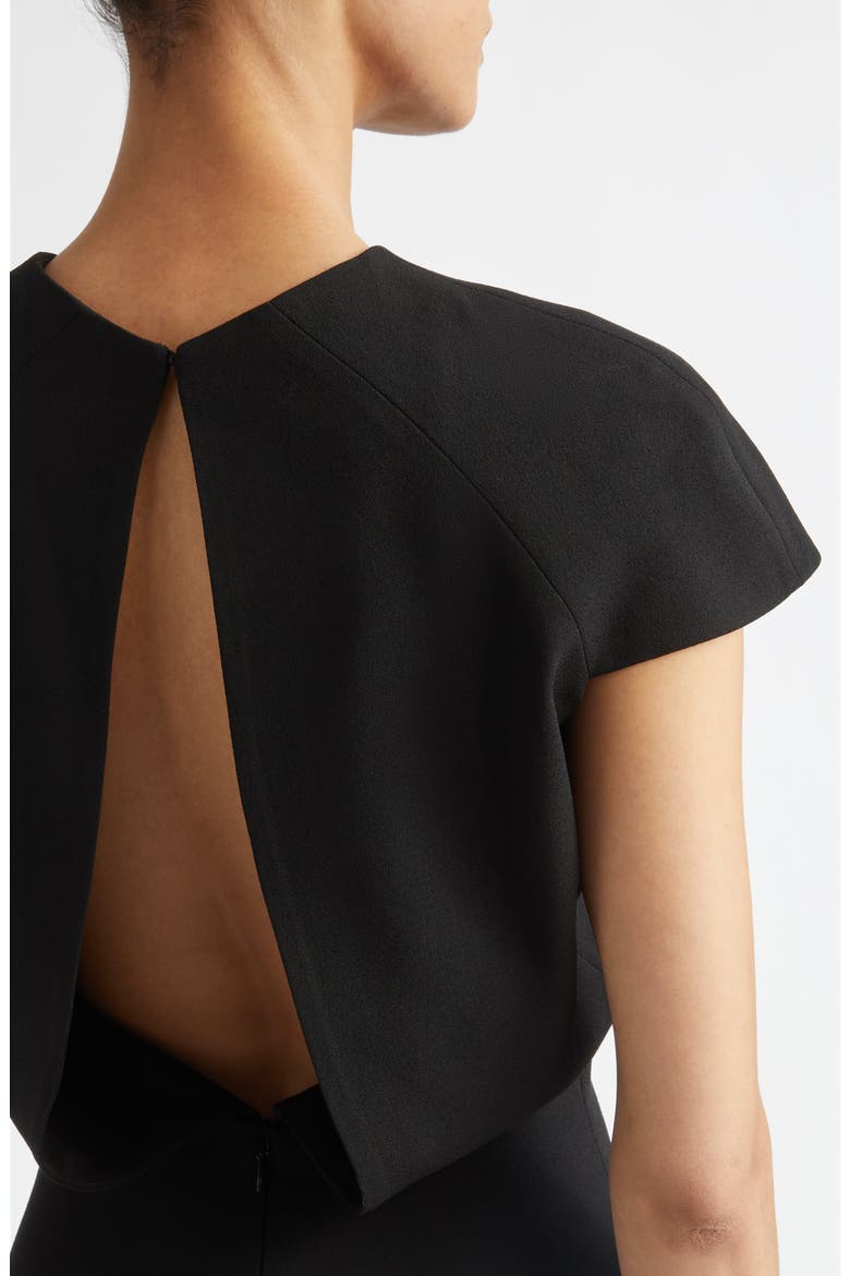 Cutout Back Sablé Trumpet Dress, Alternate, color, BLACK