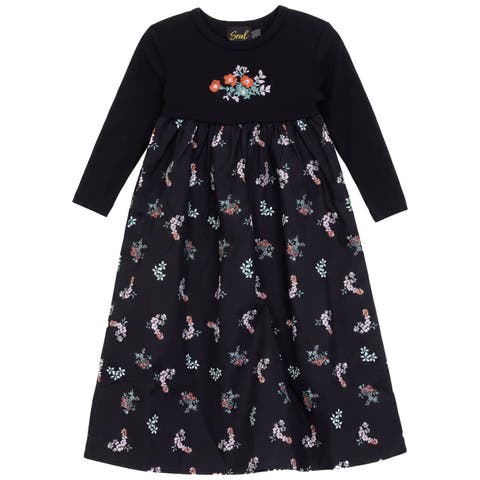 Cotton Woven Floral Embroidered Bodice Lined Long Sleeve Robe (Toddler, Little Kid & Big Kid)
