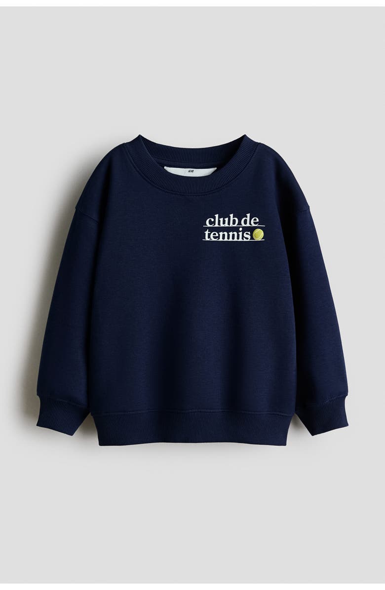 H&M Printed Sweatshirt, Main, color, Navy Blue/Club De Tennis