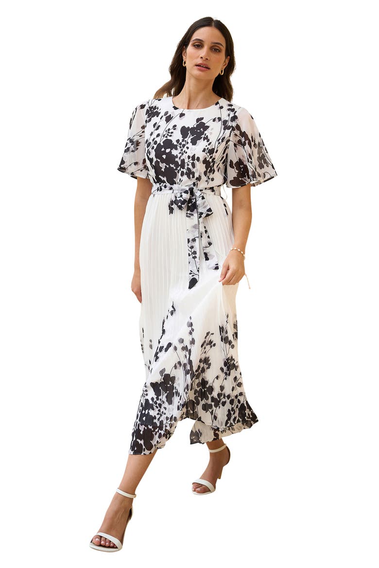 Short Sleeve Pleated Midi Dress, Alternate, color, White