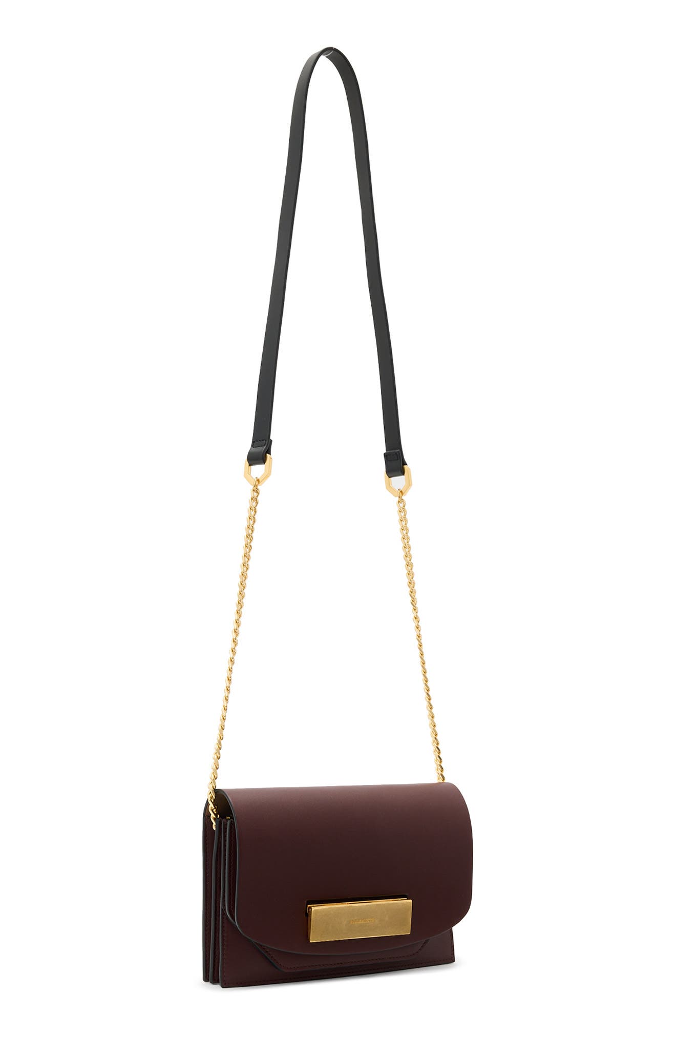 AllSaints Etta Leather Clutch, Alternate, color, Dark Red