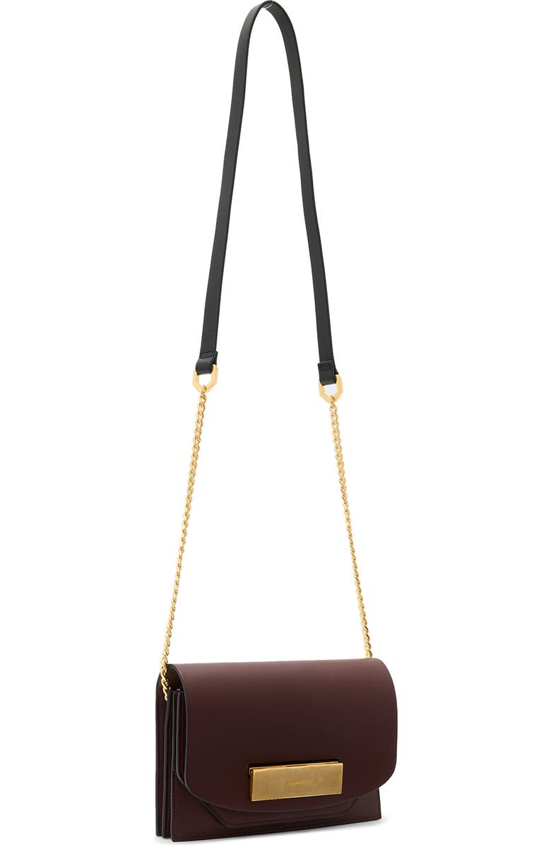AllSaints Etta Leather Clutch, Alternate, color, Dark Red