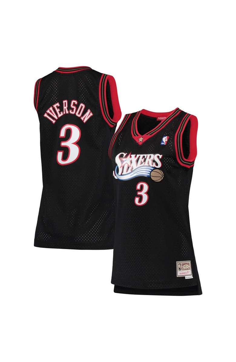 Mitchell & Ness Women's Mitchell & Ness Allen Iverson Black Philadelphia 76ers 2000/01 Hardwood Classics Swingman Jersey, Main, color, Black