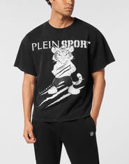 PLEIN SPORT Washed Fleece T-Shirt Scratch Tiger Men