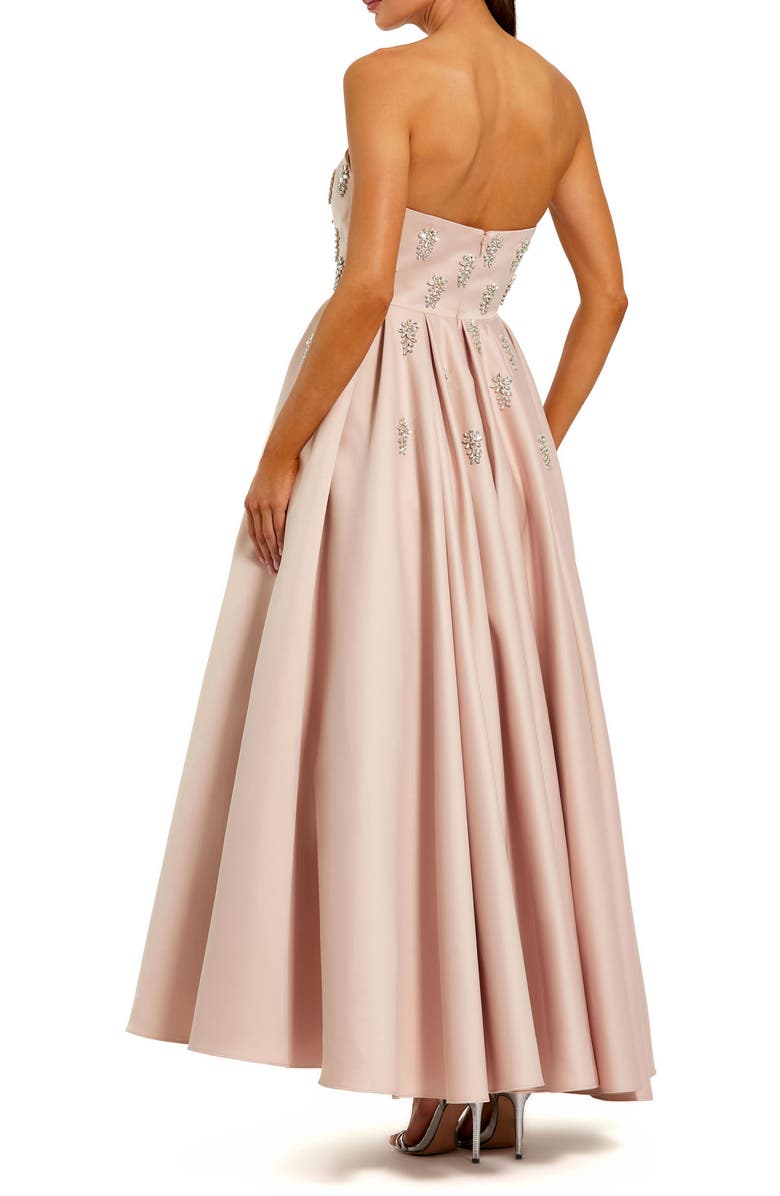 Mac Duggal Crystal Embellished Strapless Satin A-Line Dress, Alternate, color, Blush