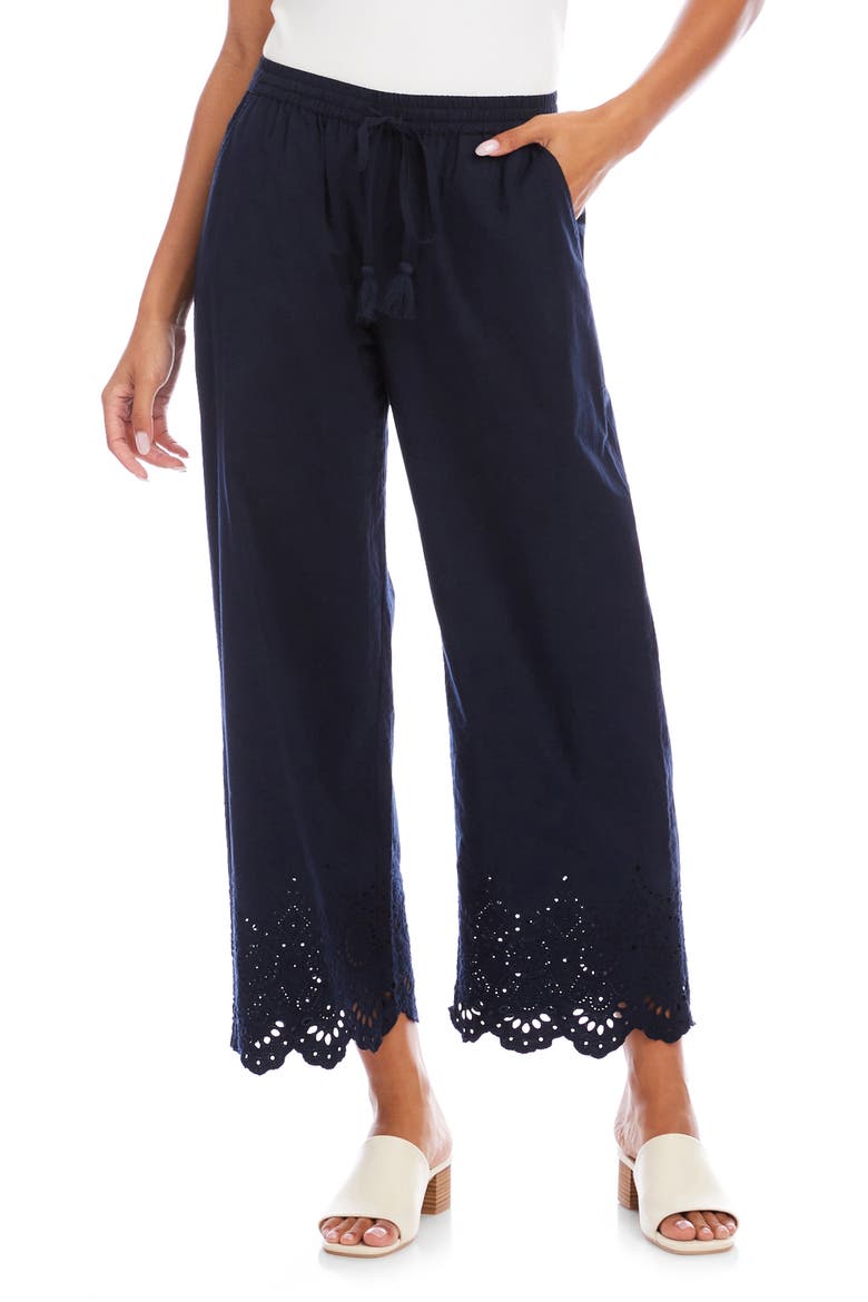 Scallop Edge Straight Leg Ankle Pants, Main, color, NAVY