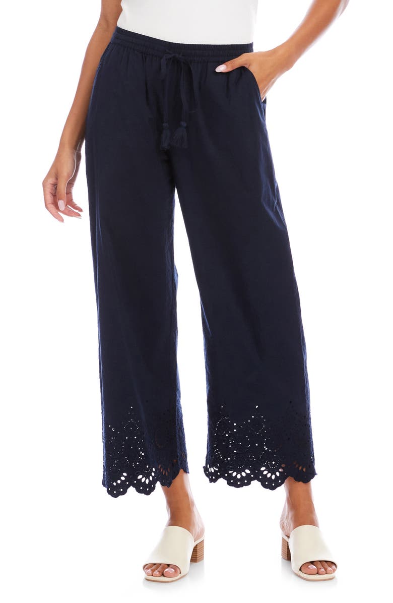 Karen Kane Scallop Edge Straight Leg Ankle Pants, Main, color, Navy