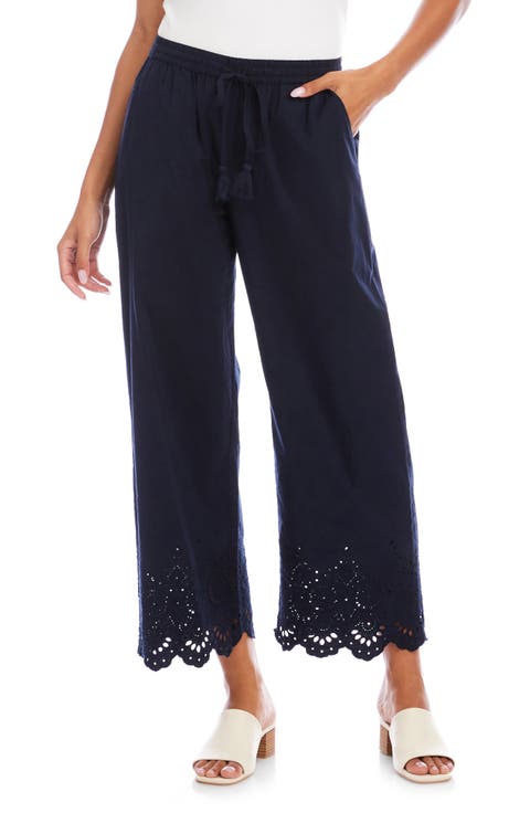 Scallop Edge Straight Leg Ankle Pants