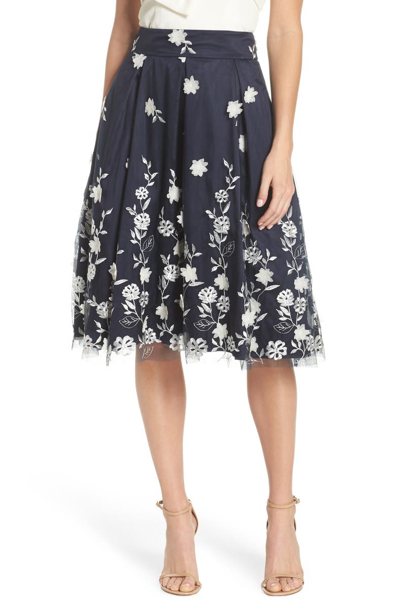 Eliza J Embroidered A-Line Skirt, Main, color, 