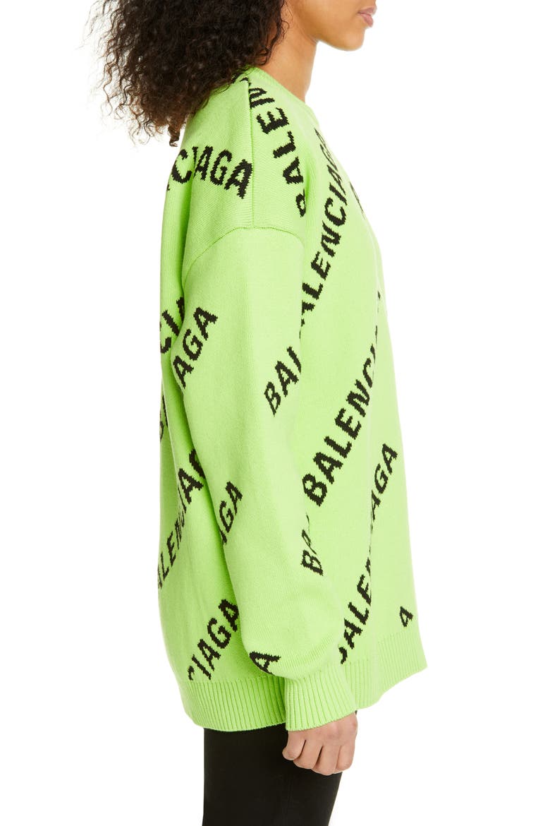 Logo Jacquard Cotton Blend Sweater, Alternate, color, ACID GREEN/ BLACK
