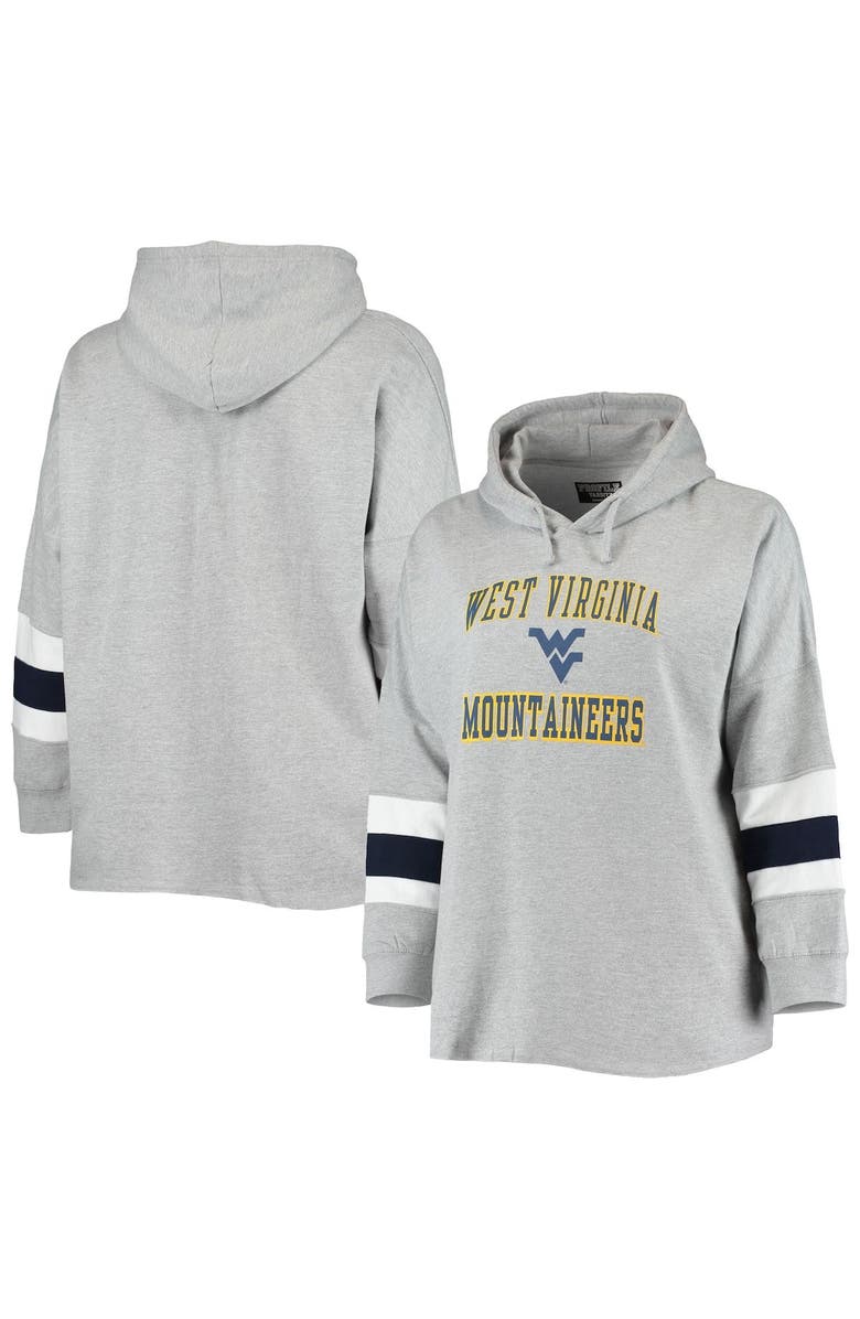 PROFILE Women's Heathered Gray West Virginia Mountaineers Plus Size Sleeve Stripe Pullover Hoodie, Main, color, 