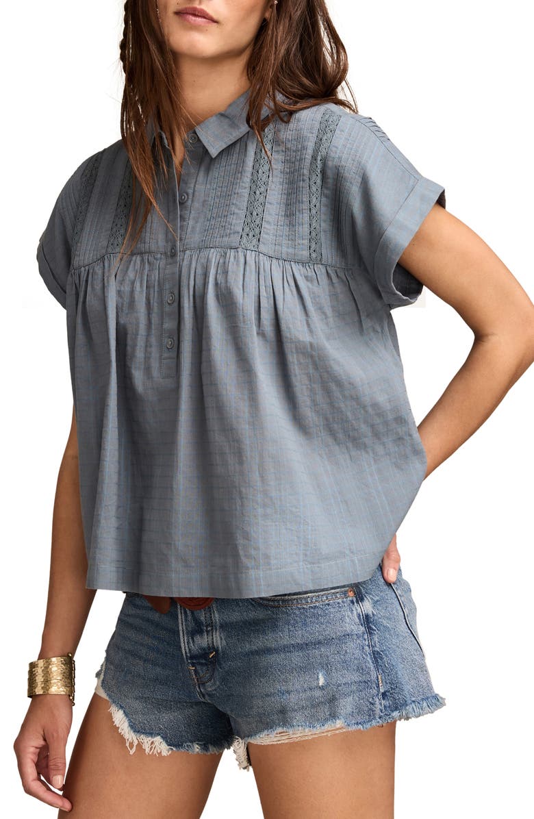 Lucky Brand Lace Inset Pintuck Tunic Shirt, Alternate, color, Orion Blue