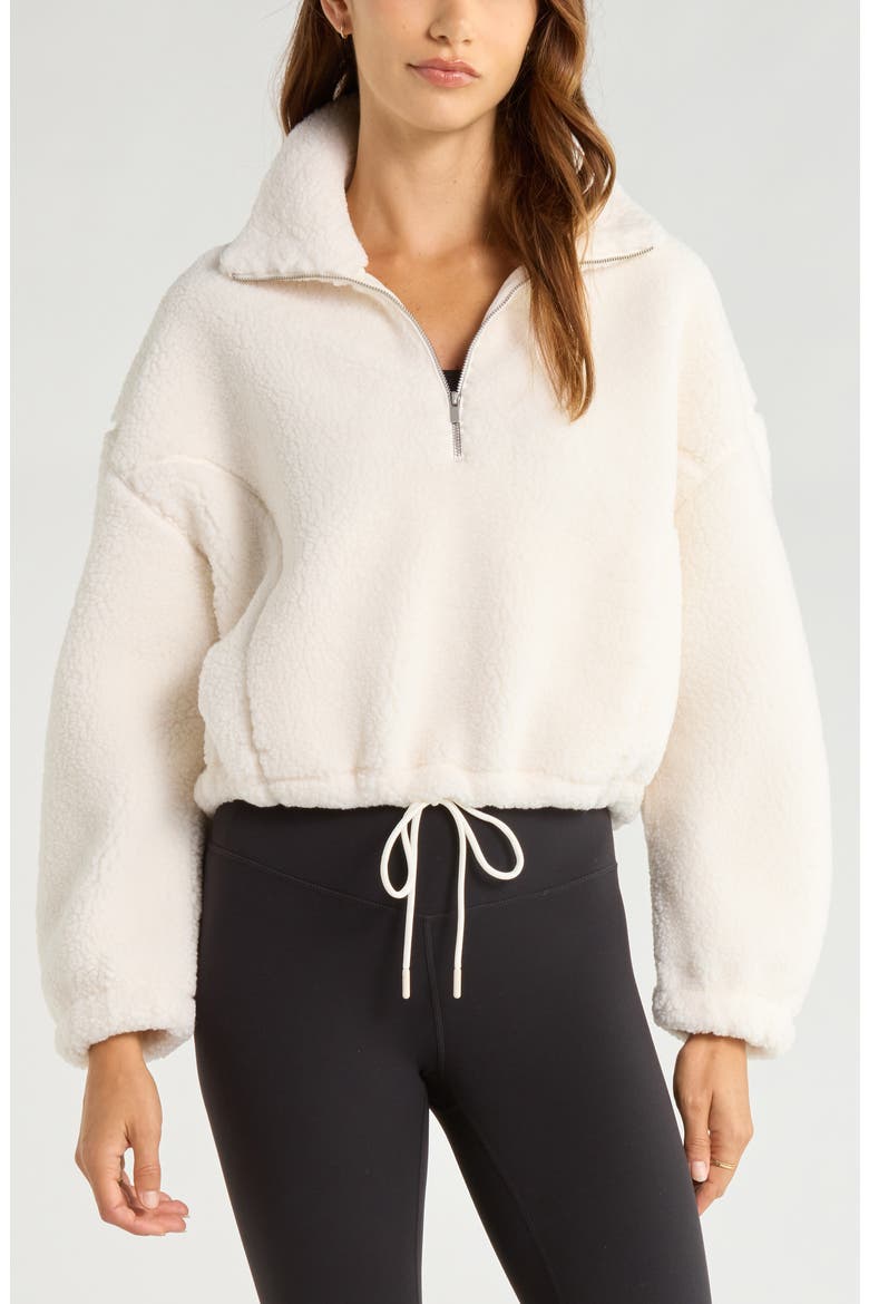Faux Shearling Half Zip Pullover, Main, color, IVORY EGRET