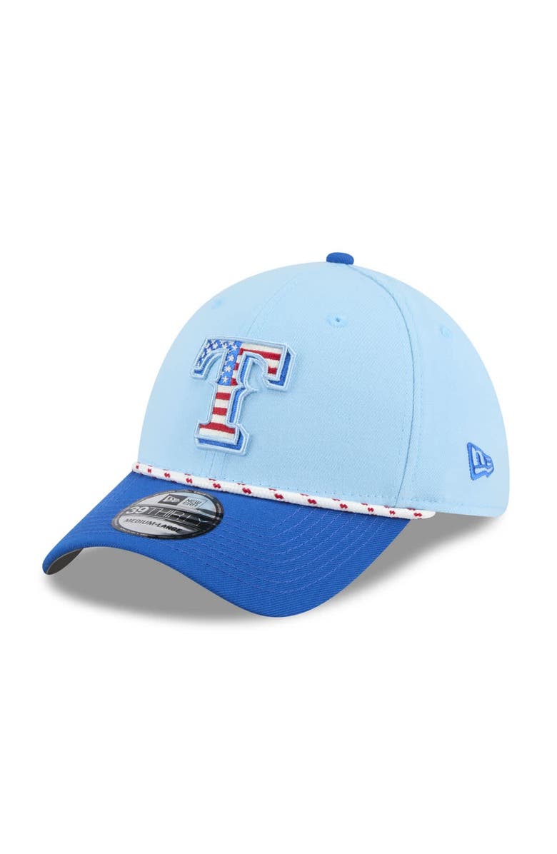 New Era Men's New Era Light Blue/Royal Texas Rangers 2025 Fourth of July 39THIRTY Flex Hat, Main, color,