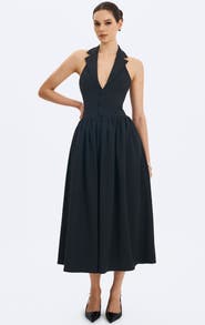 Miss Circle Delaney Lapel Halter Midi A-Line Dress