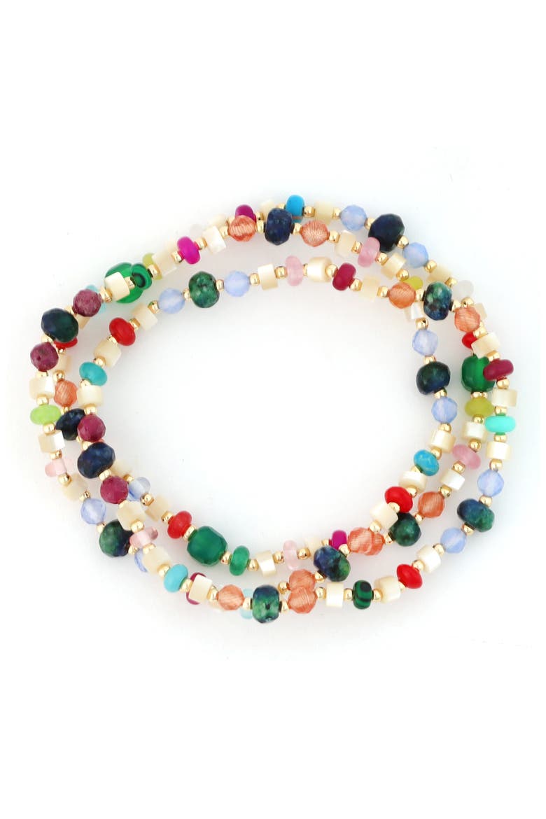 Set of 3 Beaded Stretch Bracelet, Main, color, GOLD/ MULTI