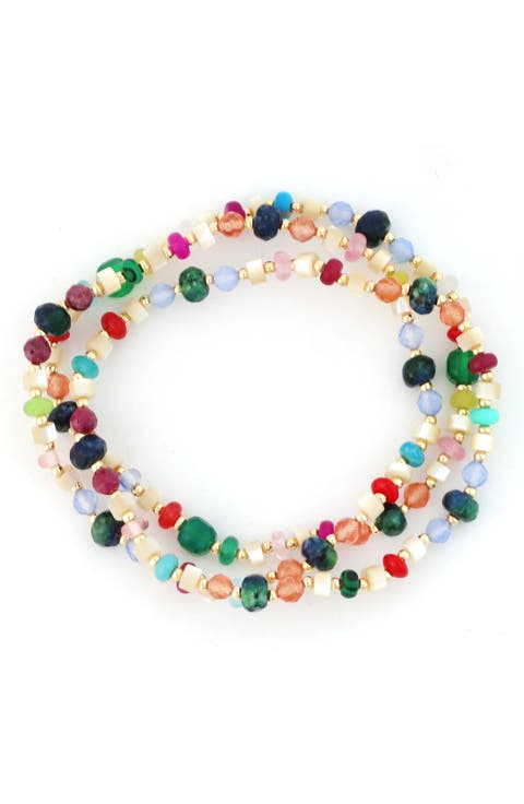 Set of 3 Beaded Stretch Bracelet