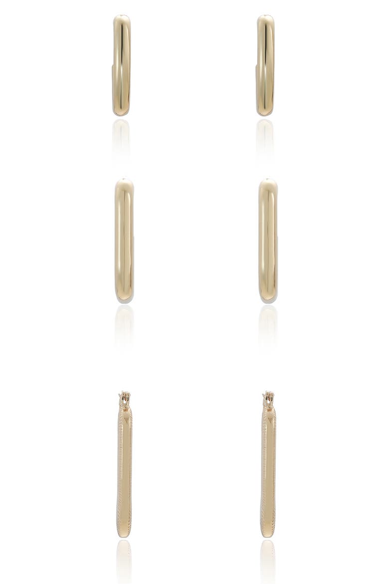 Set of 3 Elongated Huggie Hoop Earrings, Alternate, color, GOLD