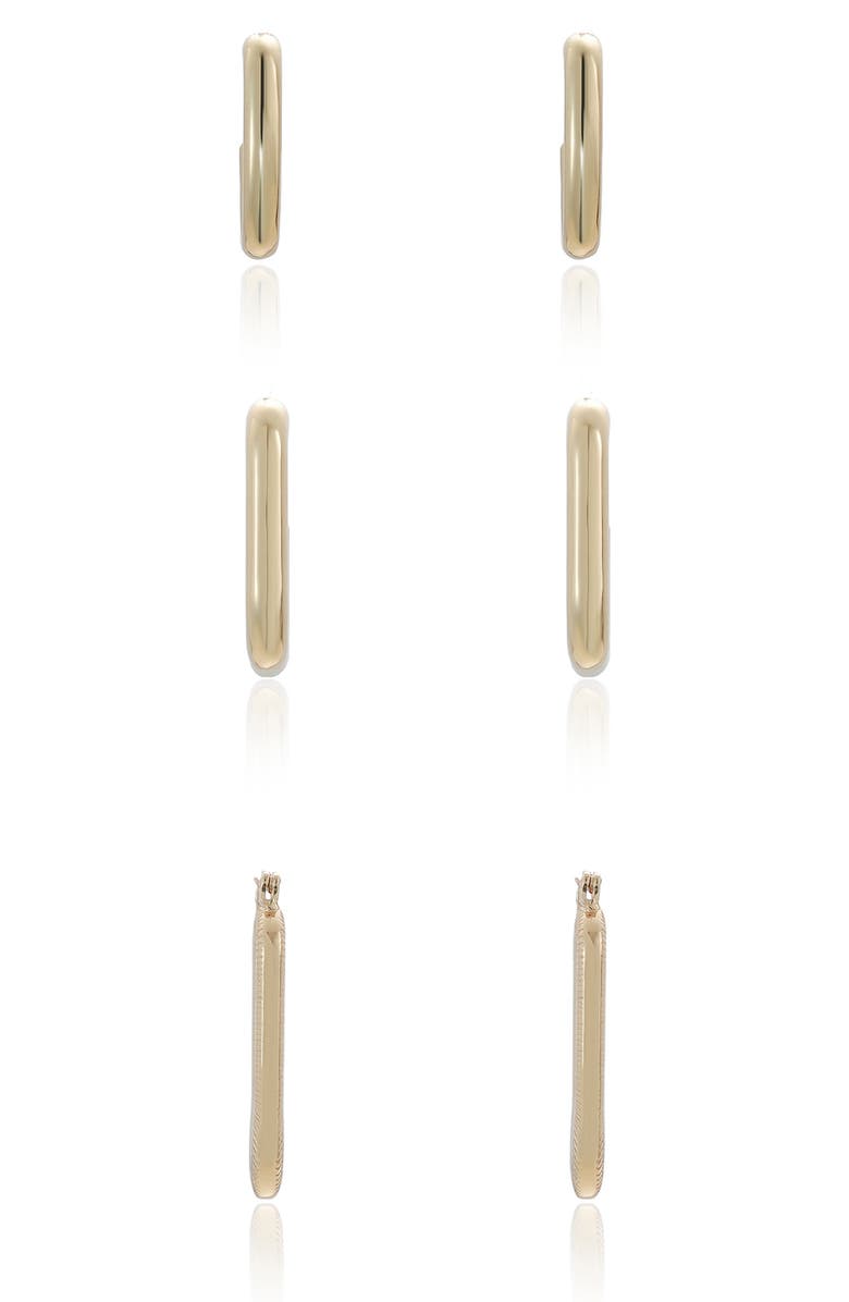 Ettika Set of 3 Elongated Huggie Hoop Earrings, Alternate, color, Gold