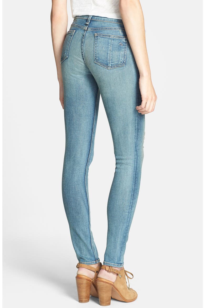 rag & bone/JEAN Stretch Skinny Jeans, Alternate, color, DESTROYED