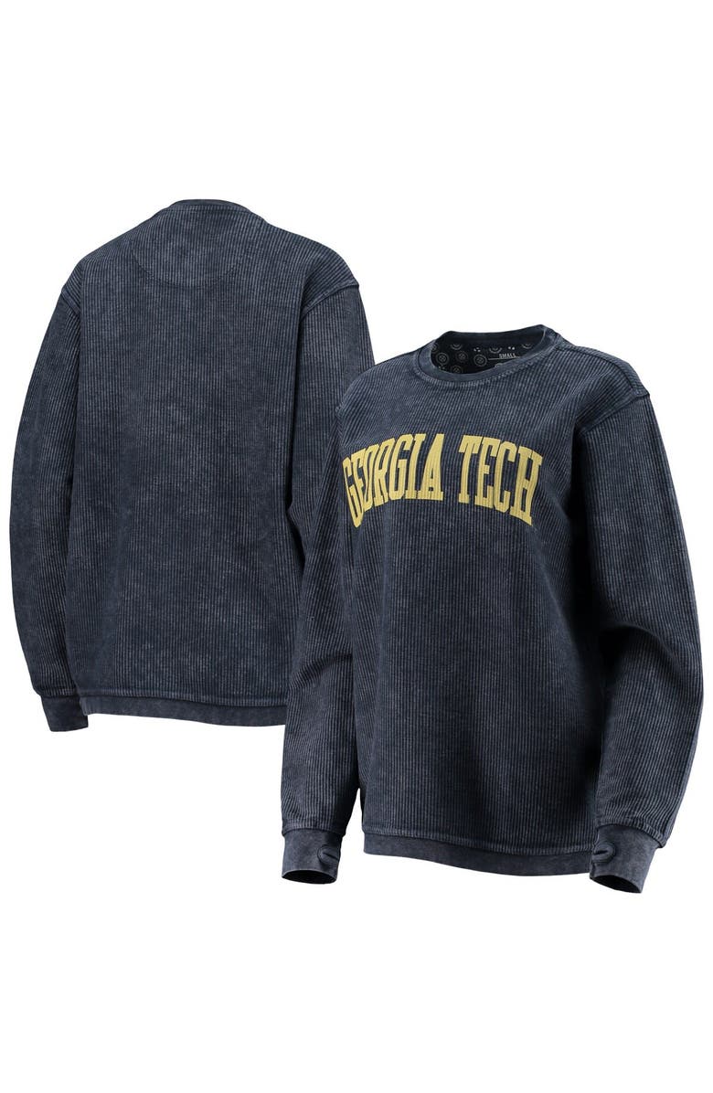 PRESSBOX Women's Pressbox Navy Georgia Tech Yellow Jackets Comfy Cord Vintage Wash Basic Arch Pullover Sweatshirt, Main, color, 