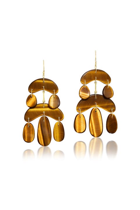 Tiny Tiger's Eye Chandelier Earrings