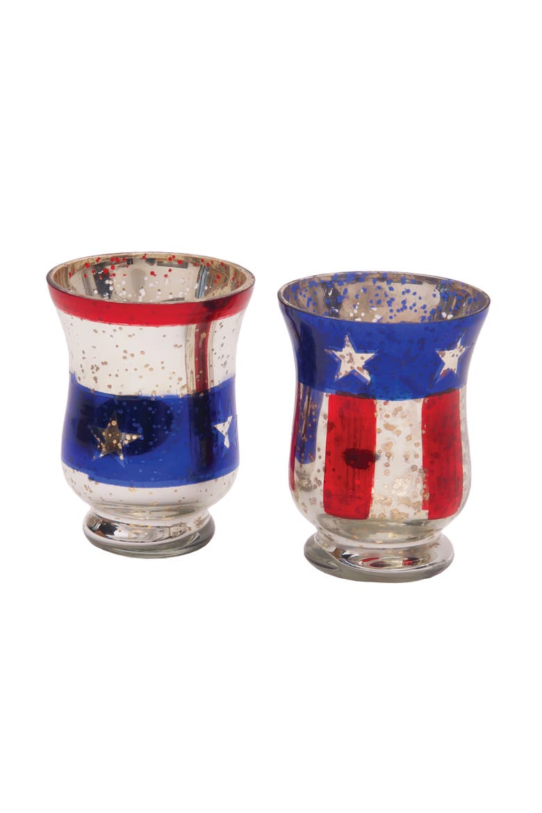 Stars & Stripes Set of 2 Glass Votive Candle Holders 4.7", Main, color, Red