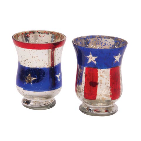 Stars & Stripes Set of 2 Glass Votive Candle Holders 4.7"