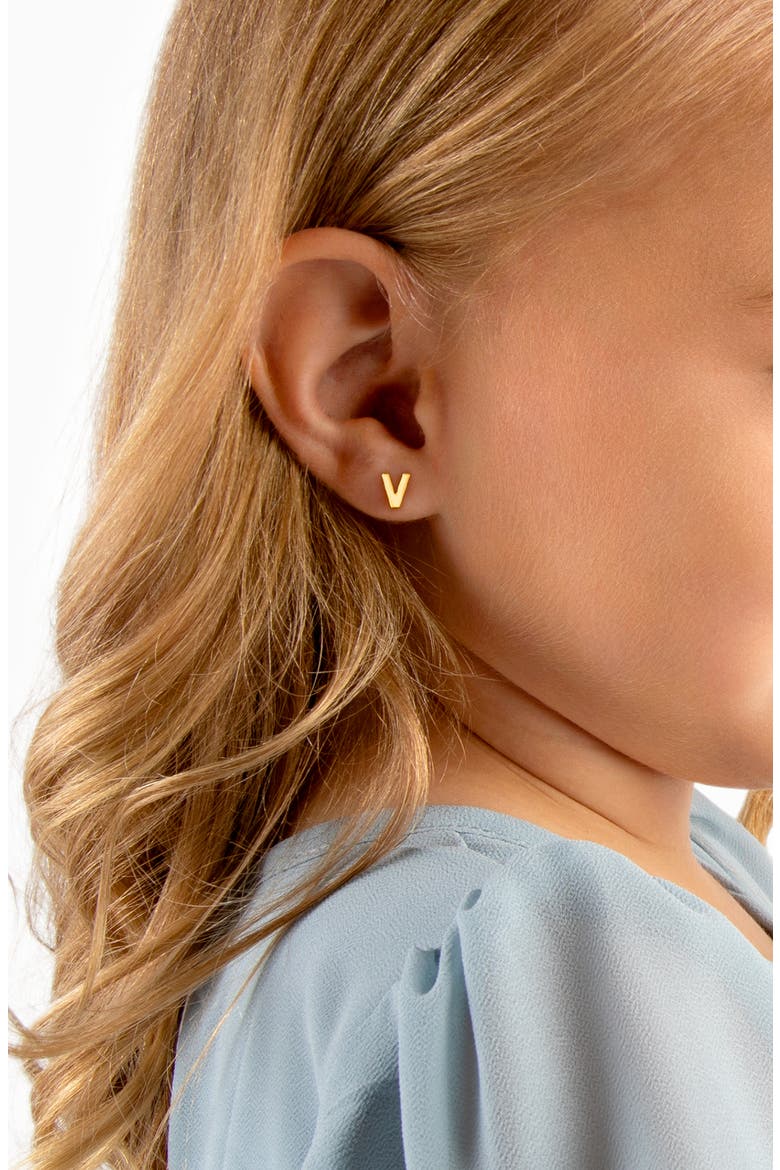 14K Gold Initial Stud Screw Back Earrings, Alternate, color, 14K Gold - V