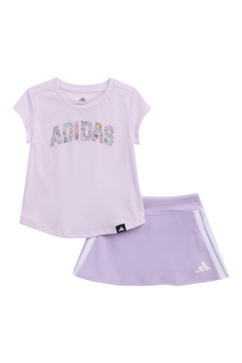 Logo T-Shirt & Mesh Skirt Set, Main, color, WHITE/ PURPLE