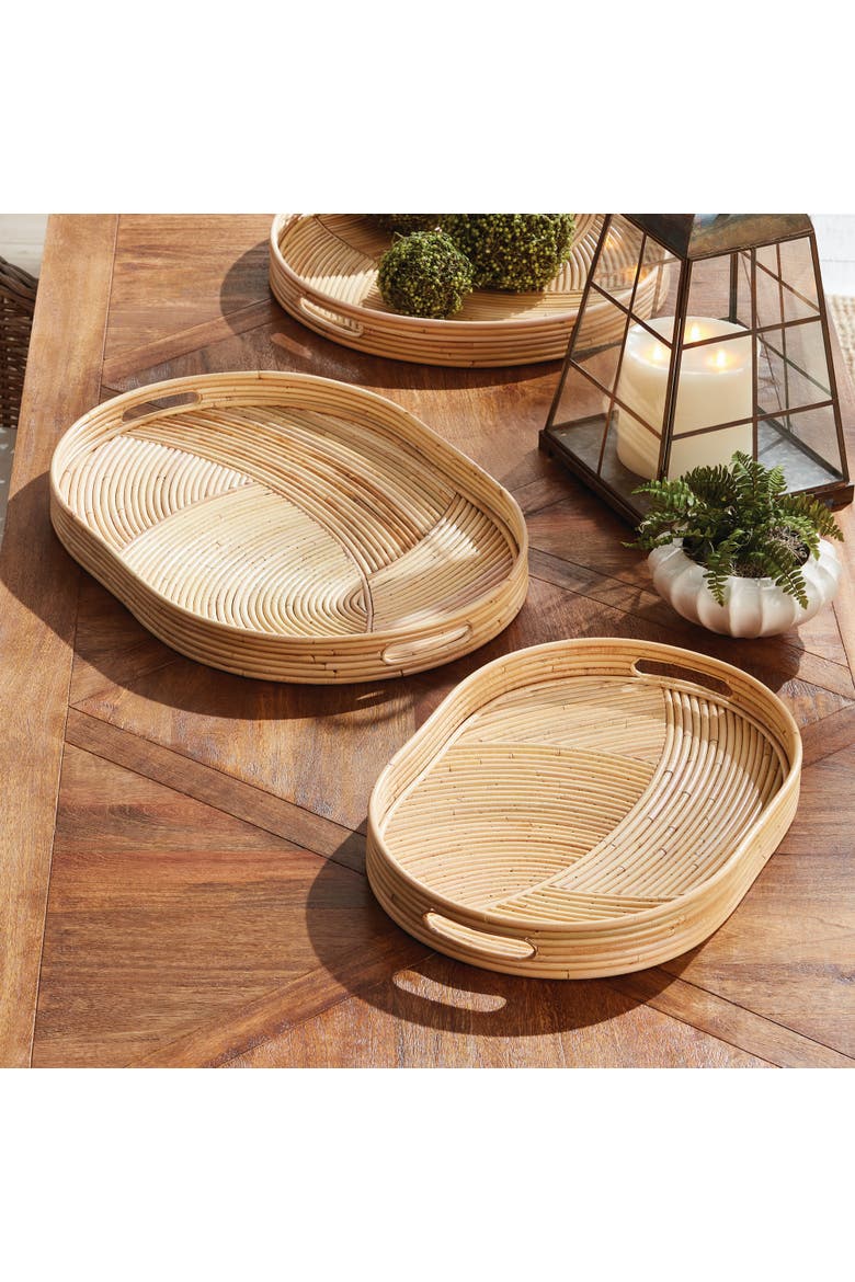 Jelani Cane Oval Decorative Trays Set of 2, Alternate, color, Beige