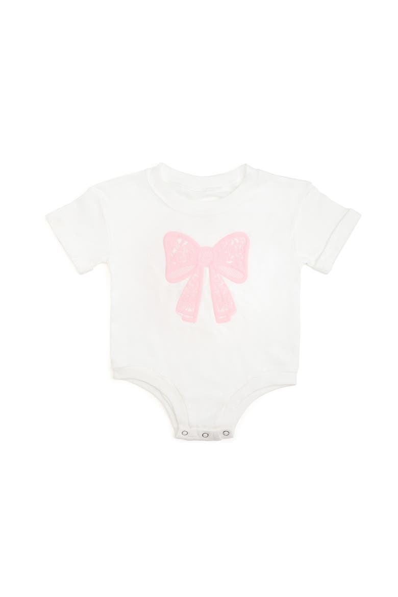 Lace Bow Puff Ink Short Sleeve Romper, Main, color, White