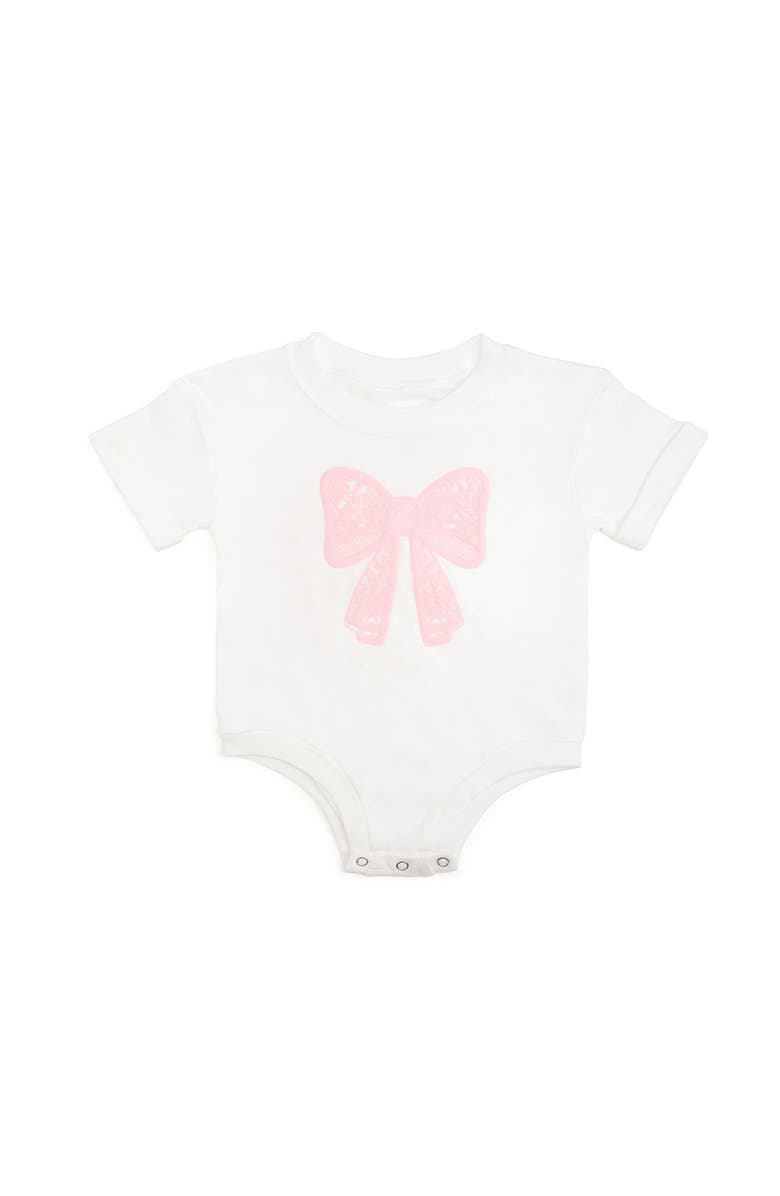 Sweet Wink Lace Bow Puff Ink Short Sleeve Romper, Main, color, White