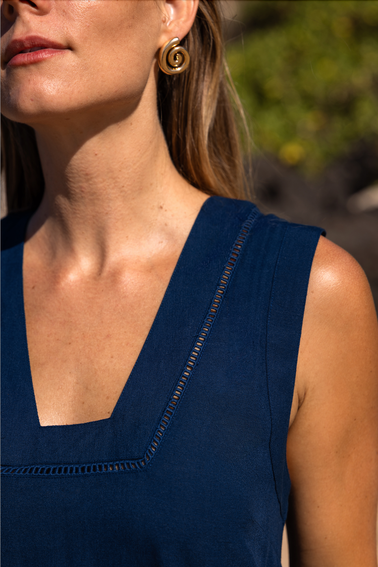 Grotta Midi Ladder Lace Sleeveless Dress, Alternate, color, Navy