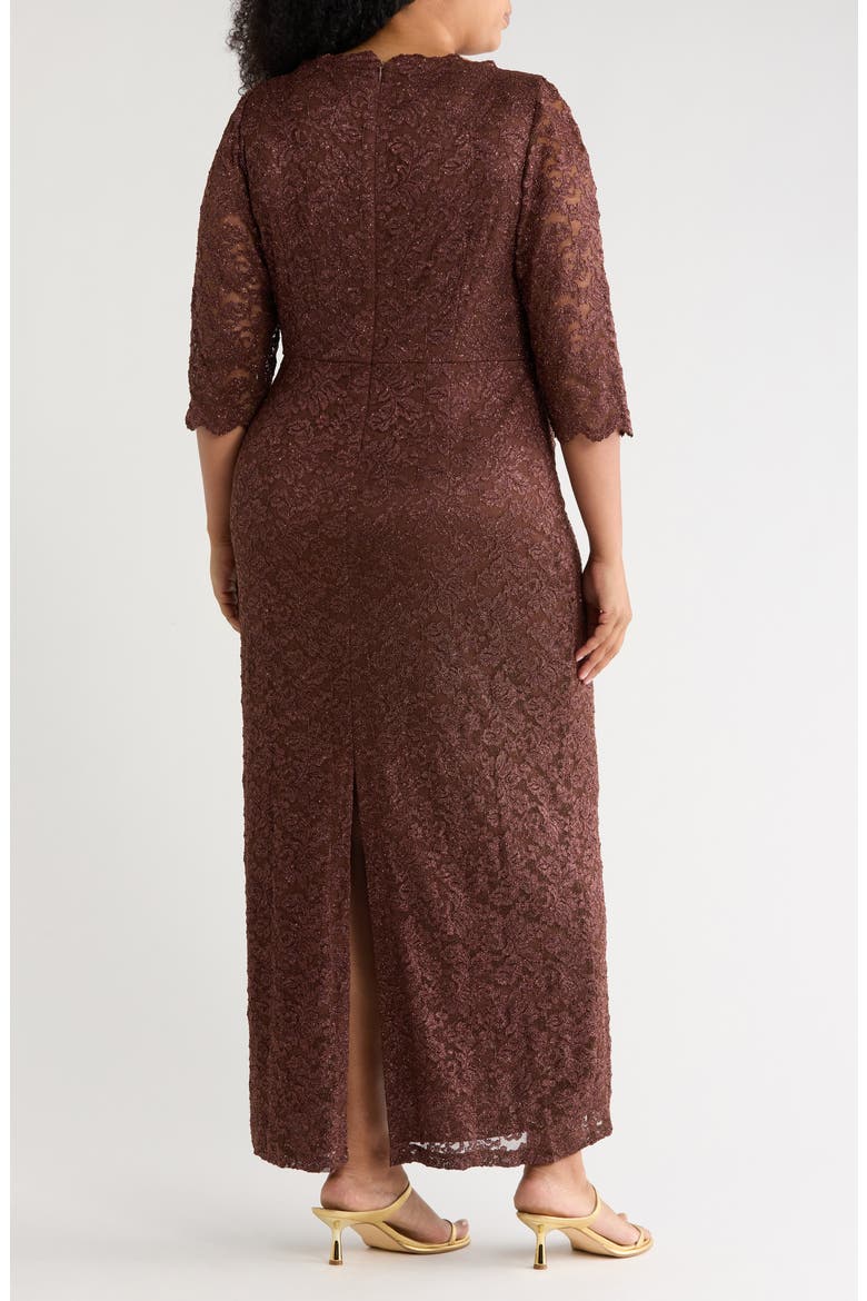 Side Tuck Lace Sheath Gown, Alternate, color, CHOCOLATE