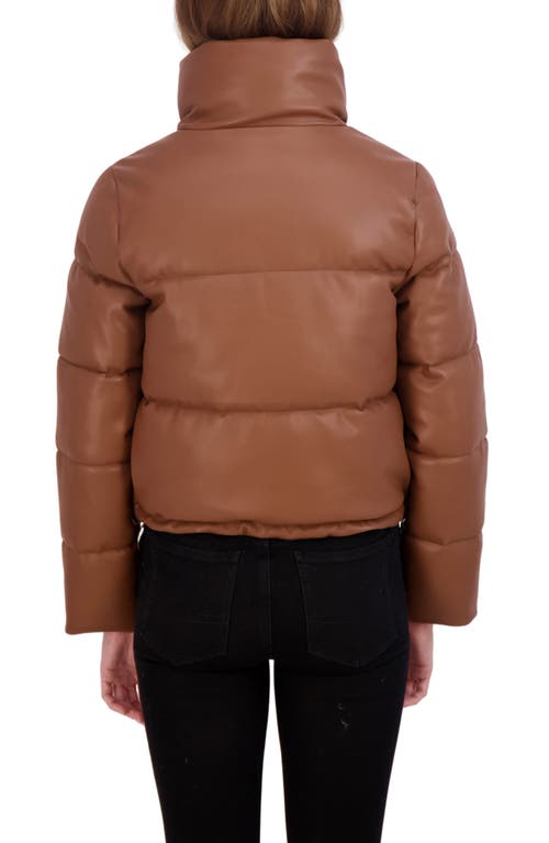 Sebby Short Faux Leather Puffer Jacket In Brown