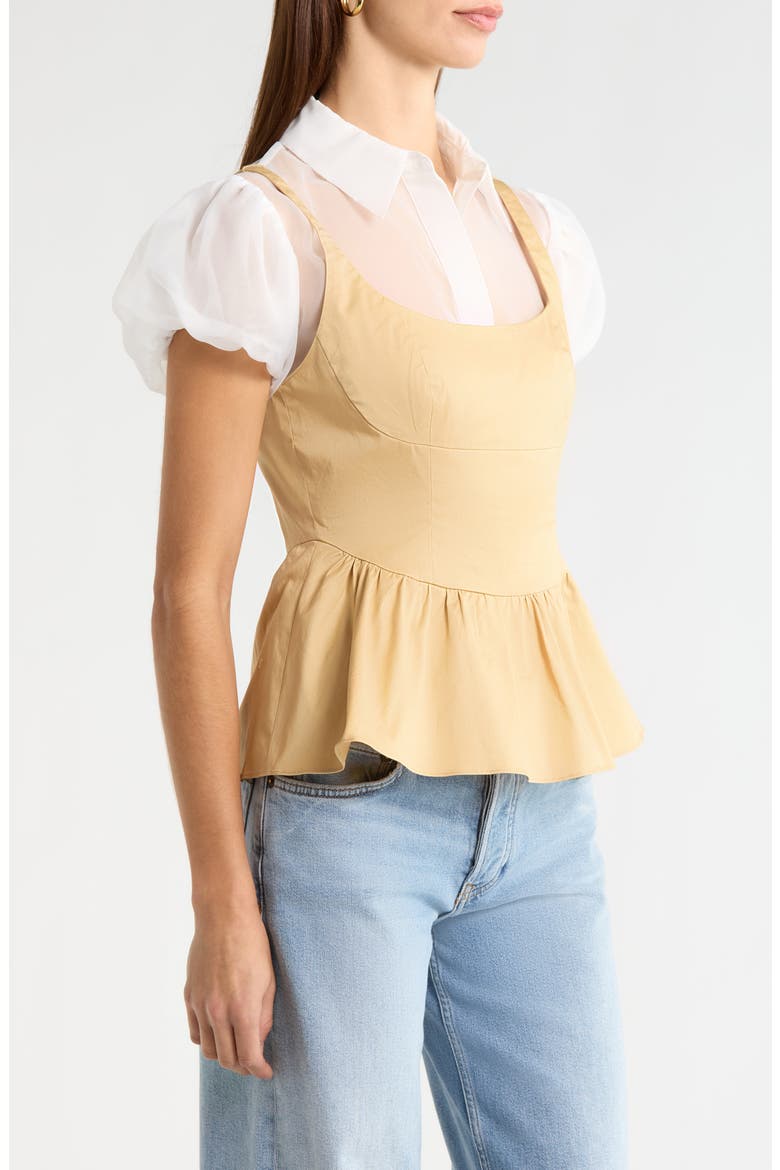 Carrington Layered Peplum Top, Alternate, color, KHAKI WHITE