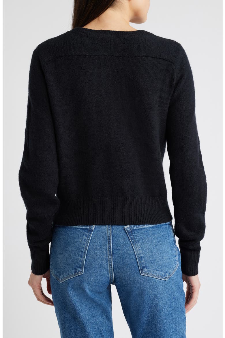 Crewneck Cotton Blend Cardigan, Alternate, color, BLACK