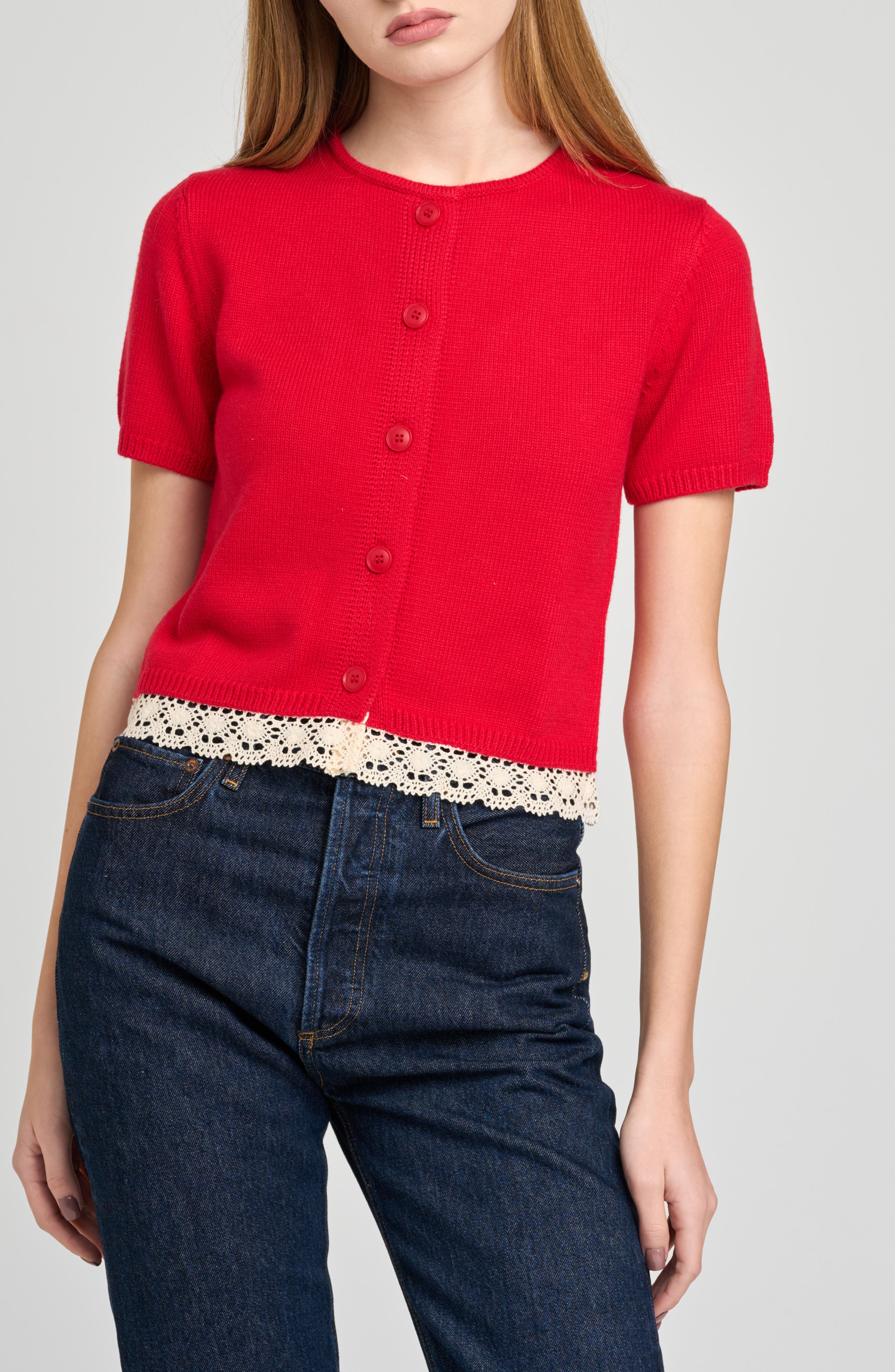 Carine Lace Trim Button Front Cardigan - image 3