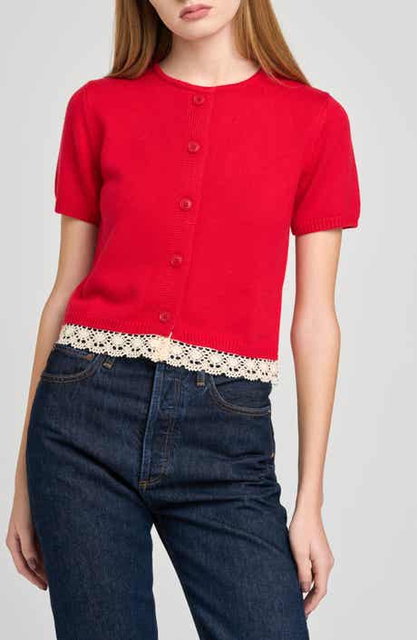 Carine Lace Trim Button Front Cardigan