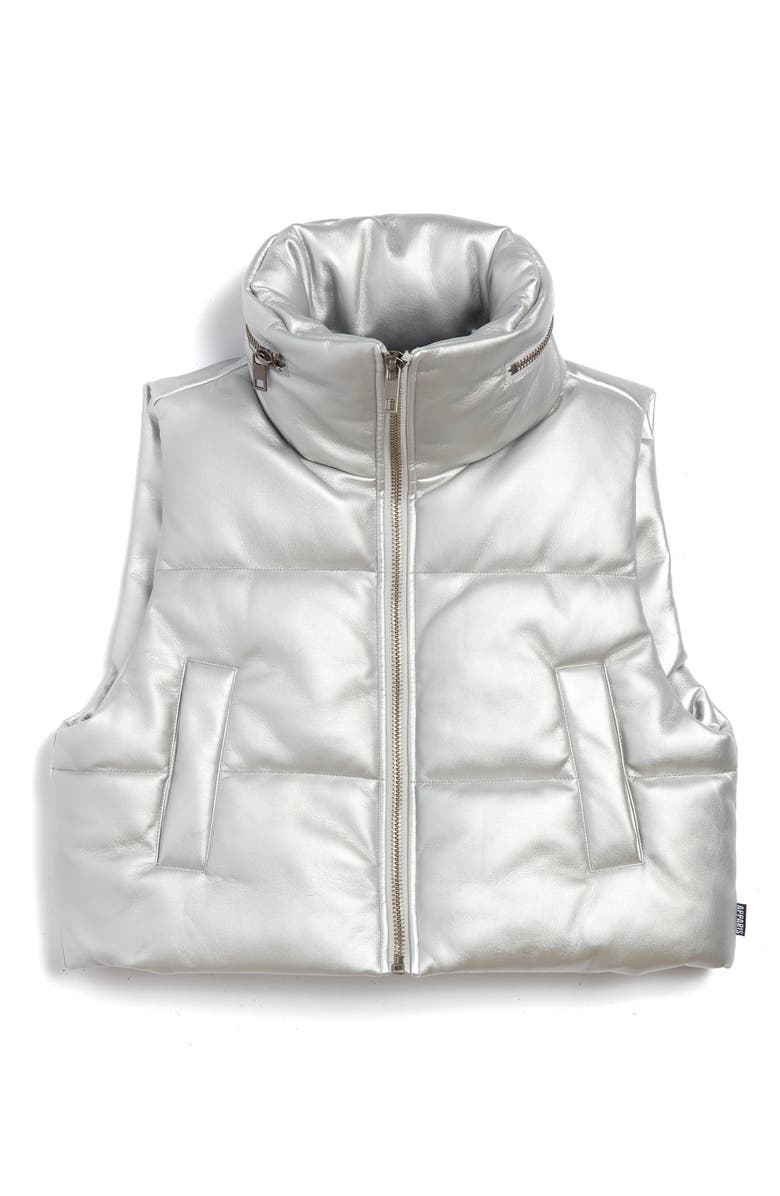 Apparis Shaun Metallic Faux Leather Crop Hooded Puffer Vest, Alternate, color,